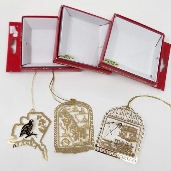 3 Alaska National Treasure 24K Gold Finish Brass laser cut Christmas Ornaments - Picture 2 of 8